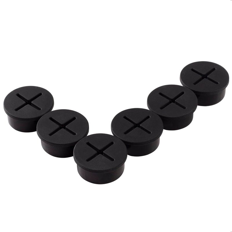 keenkee 6 PCS Flexible Silicone Cable Cord Grommet, 1 Inch Desk Grommets for Table and Other Furnitures Hole Cover, Wire Pass Through, Black Color - Image 1