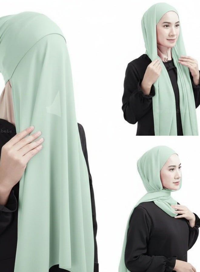 حجاب مع طاقية لون أخضر نعناعي شيفون ناعم مريح وقابل للتمدد حجاب جاهز خفيف ومناسب للارتداء المحتشم - Image 1