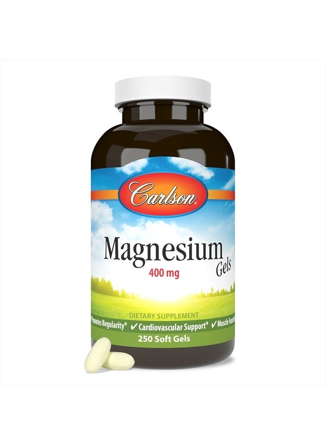 Carlson Magnesium Gels, 400 mg of Magnesium per Softgel, Heart & Muscle Support, Magnesium Gel Caps, Bowel Function, Magnesium Supplement, 250 Softgels - Image 5