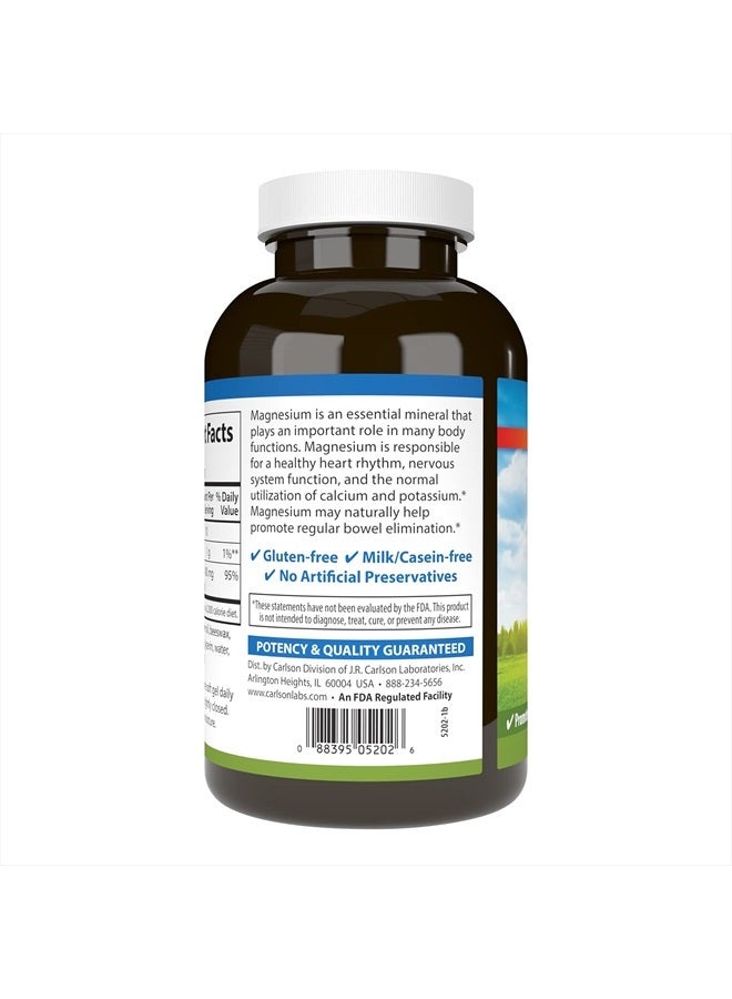 Carlson Magnesium Gels, 400 mg of Magnesium per Softgel, Heart & Muscle Support, Magnesium Gel Caps, Bowel Function, Magnesium Supplement, 250 Softgels - Image 3