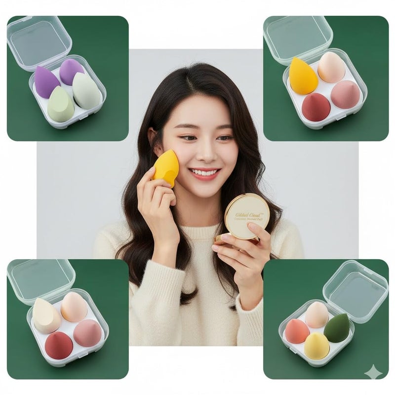 Gilded Cloud Beauty Makeup Blender Sponge Set, Soft Egg Shaped Blending Puff For Beauty Blender, Flawless Makeup for Liquid Foundation, Cream, Powder, Dry & Wet Makeup Applicator For Girls, Women (4 Pcs) - Image 4