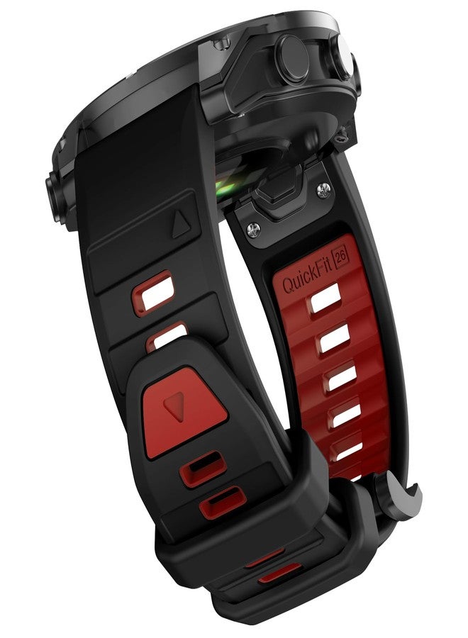 OVERSTEP Strap for Fenix 8 51mm, Epix Pro 51mm, Fenix 7X Pro, Fenix 6X Pro, D2 bravo, Quaitx3. Soft Silicone Replacement Band, Screw Clasp, 26MM, Black, Red - Image 1