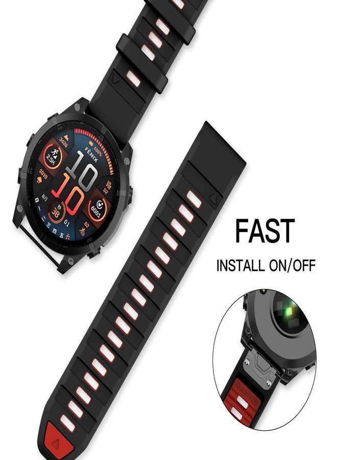 OVERSTEP Strap for Fenix 8 51mm, Epix Pro 51mm, Fenix 7X Pro, Fenix 6X Pro, D2 bravo, Quaitx3. Soft Silicone Replacement Band, Screw Clasp, 26MM, Black, Red - Image 3