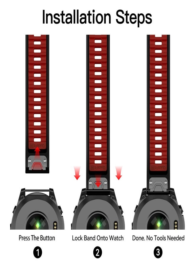 OVERSTEP Strap for Fenix 8 51mm, Epix Pro 51mm, Fenix 7X Pro, Fenix 6X Pro, D2 bravo, Quaitx3. Soft Silicone Replacement Band, Screw Clasp, 26MM, Black, Red - Image 5