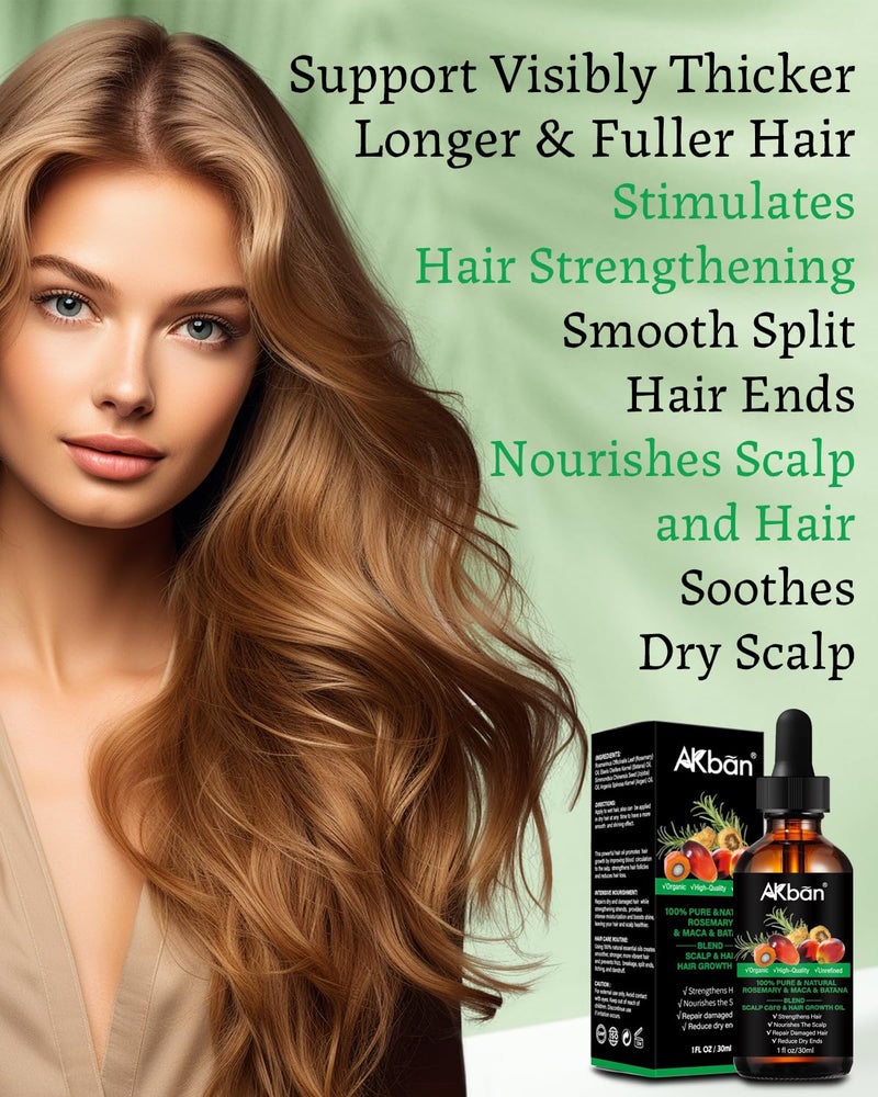 AKBAN Batana Oil for Hair Growth, with Rosemary Oil Maca Argan Jojoba Oil, Promotes Hair Thickness, Nourish Scalp and Hair for All Hair Tapes | Glass Bottle with Dropper | 1fl oz + 1 fl oz - Image 4