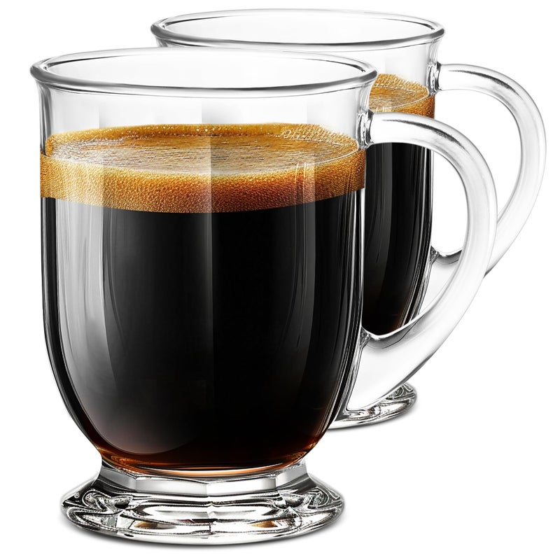 LUXU 24 OZ Glass Coffee Mugs Set of 2 Large Clear Mugs With Handles for Hot and Cold Beverages Durable for Tea Cappuccino Latte Juice Milk Hot Chocolate Beer