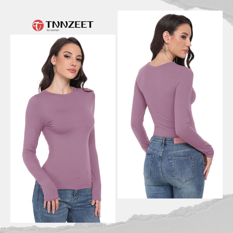 TNNZEET Dark Pink Long Sleeve Shirt for Women Basic Soft Tees Fashion Crop Tops Fall Spring Y2K Tight Clothes for Casual Workout 2026 - Image 3