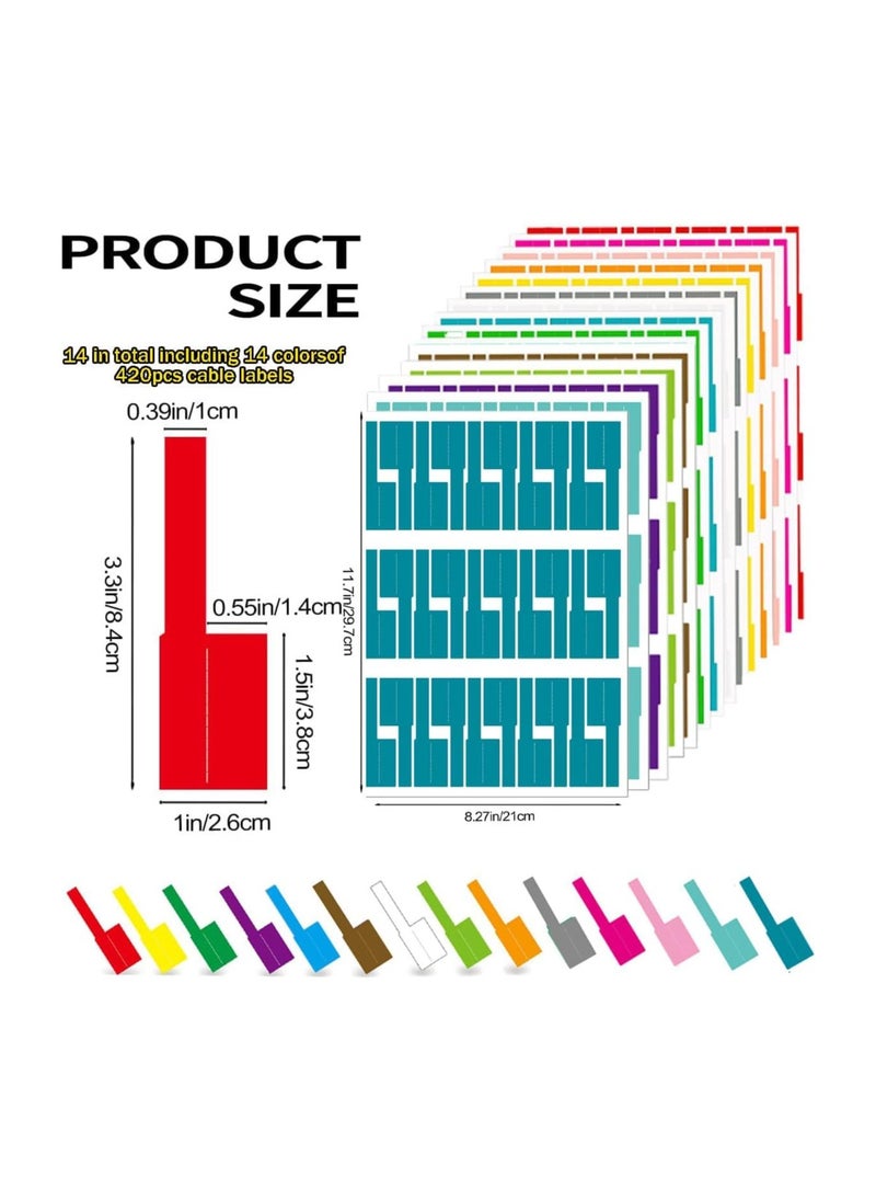 KASTWAVE - Cable Labels Tags, for Cable Management, 14 Sheet Colorful Waterproof Hand writable Cord Labels Tags, Self Adhesive Tear Resistant Wire Labels, Simplify Organize Your Cables, for Laser Printer - Image 1