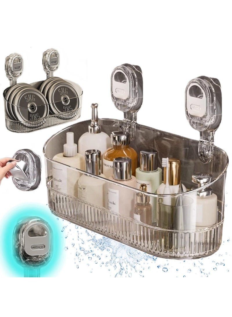 XiuWoo No-Drill Bathroom Suction Storage Box, Suction Cup Storage Rack, Powerful Suction Storage Box, Large Capacity Strong Load-Bearing Shower Caddy for Bathroom Organizers and Storage Transparent  - Image 1