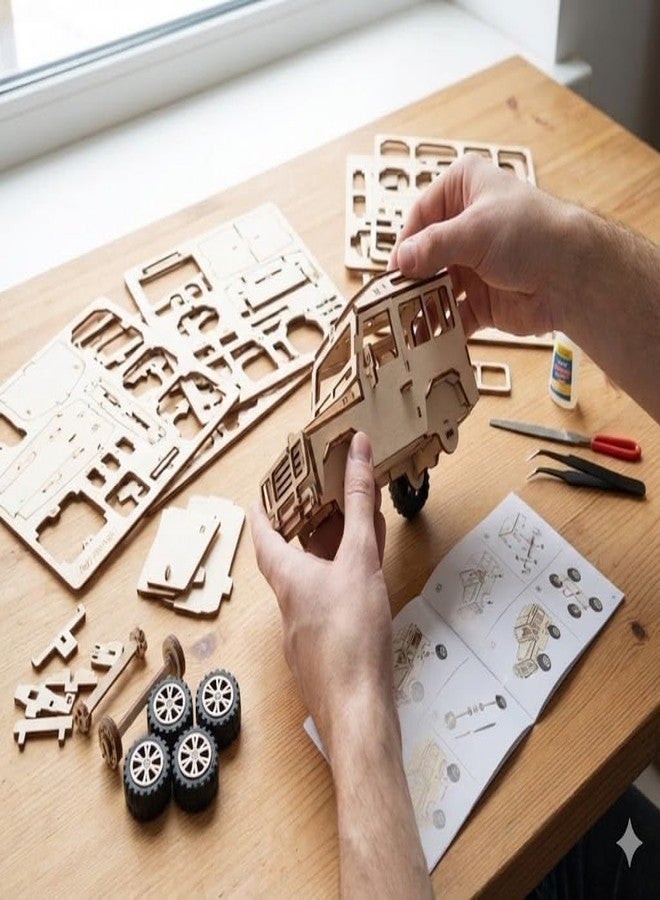 DREWIT STAR 3D Wooden Puzzle Model Kit for Adults & Teens Laser-Cut DIY Mechanical Off-Road Vehicle Brain Teaser Engineering Toy Unique Desktop Decor & Creative Gift for Hobbyists (Off-Road Vehicle) - Image 2