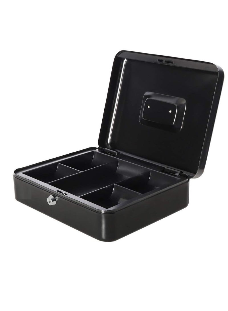 Bluejw Large Cash Box Steel Register With Tray And Lock Durable Portable Money Box Safe For Bills Jewelry Receipts Coins Black - Image 1