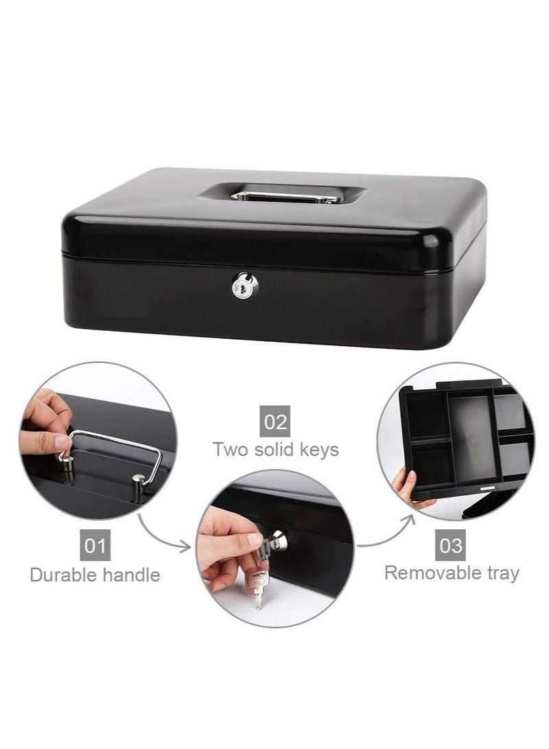 Bluejw Large Cash Box Steel Register With Tray And Lock Durable Portable Money Box Safe For Bills Jewelry Receipts Coins Black - Image 3