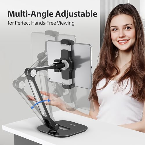 AboveTEK Tablet Stand, Multi-Angle Adjustable iPad Stand Holder, 360° Swivel Tablets Stand Aluminum Desk Mount Fits 4”-11"(Diagonal) iPad/mini/Air/Pro for Business Kiosk Office – Black - Image 4