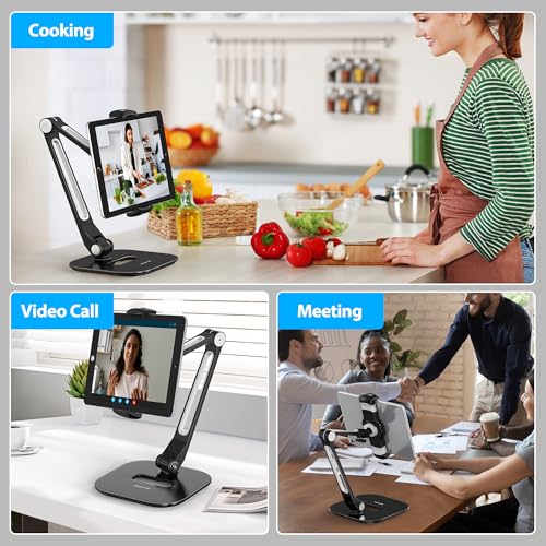 AboveTEK Tablet Stand, Multi-Angle Adjustable iPad Stand Holder, 360° Swivel Tablets Stand Aluminum Desk Mount Fits 4”-11"(Diagonal) iPad/mini/Air/Pro for Business Kiosk Office – Black - Image 2