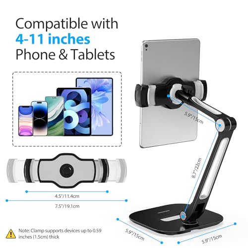 AboveTEK Tablet Stand, Multi-Angle Adjustable iPad Stand Holder, 360° Swivel Tablets Stand Aluminum Desk Mount Fits 4”-11"(Diagonal) iPad/mini/Air/Pro for Business Kiosk Office – Black - Image 3