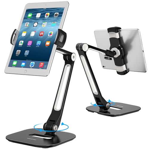 AboveTEK Tablet Stand, Multi-Angle Adjustable iPad Stand Holder, 360° Swivel Tablets Stand Aluminum Desk Mount Fits 4”-11"(Diagonal) iPad/mini/Air/Pro for Business Kiosk Office – Black - Image 1