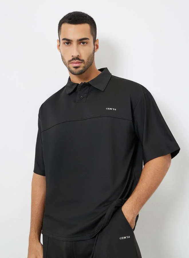 Styli Men Black Oversized Seam Detail Polo and Shorts Co-Ords