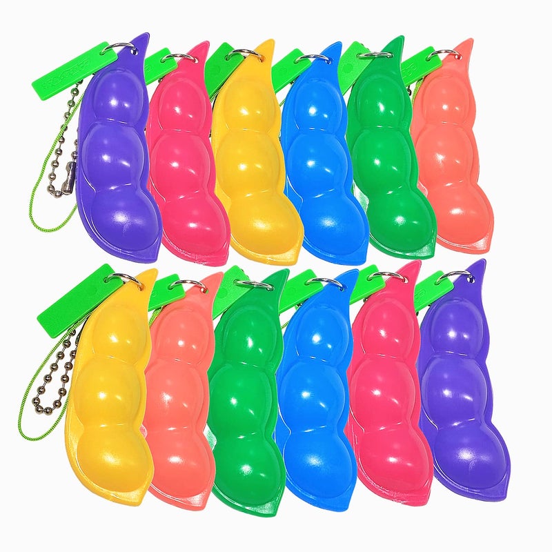 Ganjiang 12PCS Squeeze Bean Keychain Fidget Toys for Skin Picking, Pea Pod Sensory Fidget Toys,Stress Relief,Party Favor Toys - Image 2