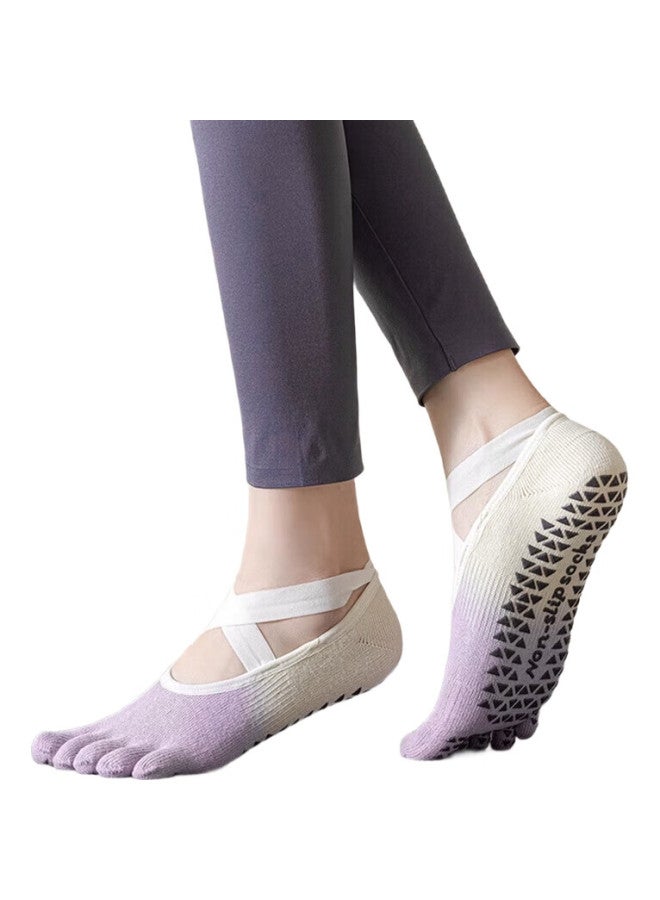 Dweck Duweike Yoga Socks, Non-Slip Sports Pilates Socks, Toe-Separated Five-Toe Professional Fitness Socks, Light Luxury White And Purple - Image 1