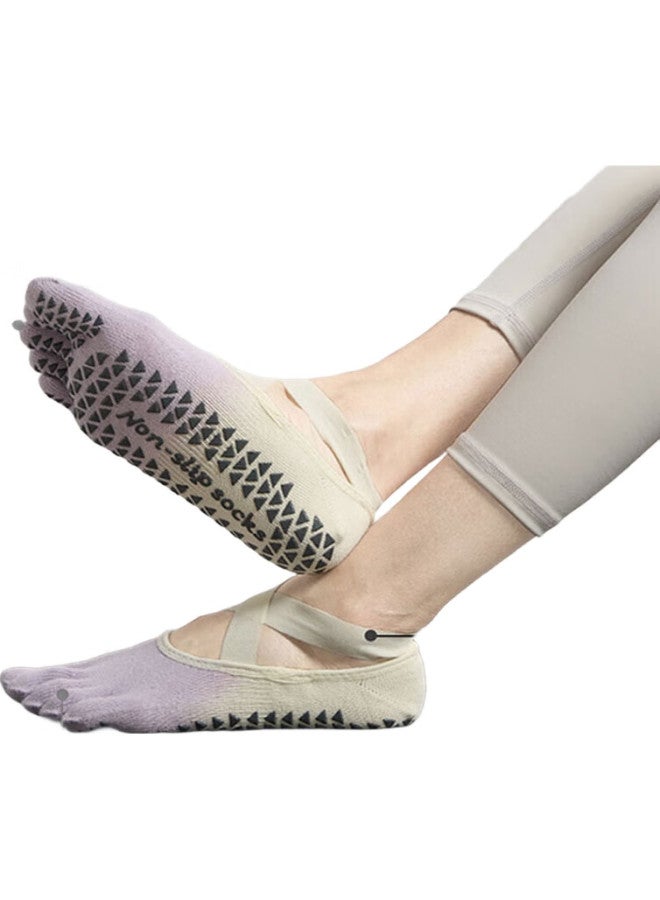 Dweck Duweike Yoga Socks, Non-Slip Sports Pilates Socks, Toe-Separated Five-Toe Professional Fitness Socks, Light Luxury White And Purple - Image 3