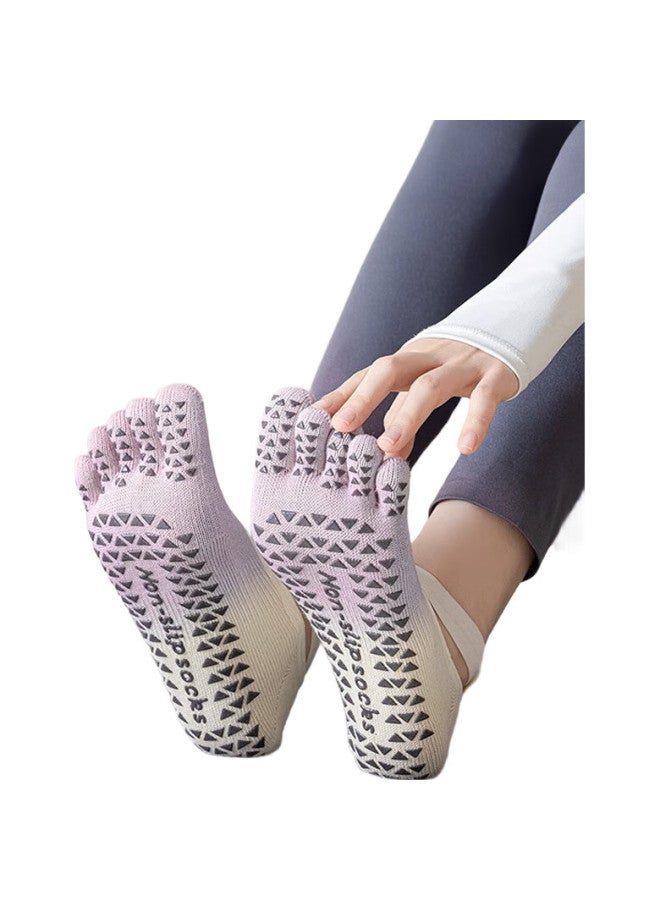 Dweck Duweike Yoga Socks, Non-Slip Sports Pilates Socks, Toe-Separated Five-Toe Professional Fitness Socks, Light Luxury White And Purple - Image 2