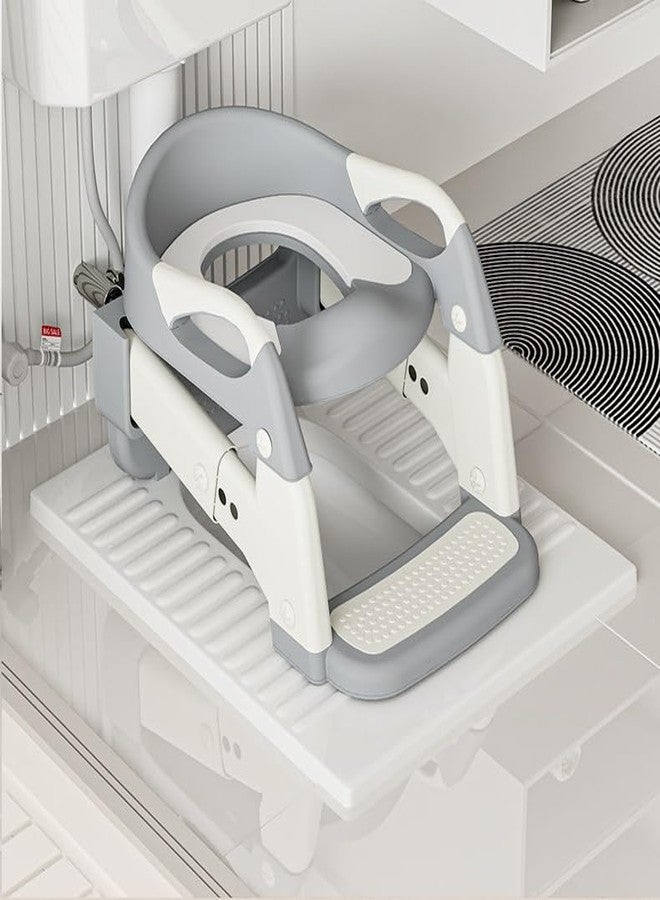 KIDDERY 4-Step Baby Potty Training Ladder Seat, Adjustable Toilet Trainer with Safety Handles, Anti-Slip Design, Foldable Step Stool, Fits Indian & Western Toilets (GREY, CONVERTIBLE) - Image 2