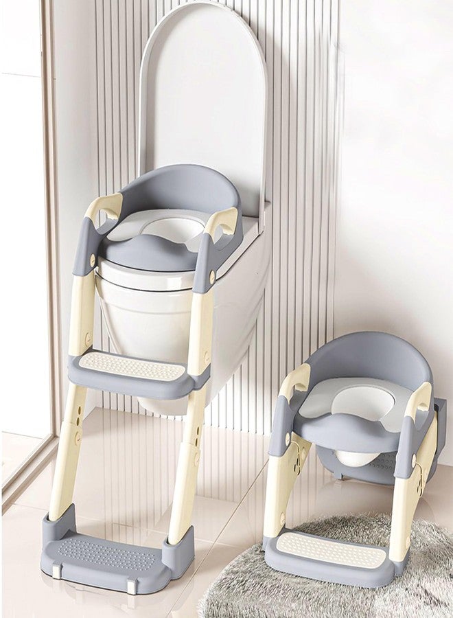 KIDDERY 4-Step Baby Potty Training Ladder Seat, Adjustable Toilet Trainer with Safety Handles, Anti-Slip Design, Foldable Step Stool, Fits Indian & Western Toilets (GREY, CONVERTIBLE) - Image 1