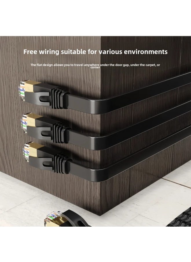 Generic Class 7 Pure Copper Network Cable Class 7 Flat Flat Wire 10 Trillion Network Jumper RJ45 Black White Shielded Finished Network Cable-Color:Category 7 Oxygen-free Copper Flat Wire (white)-Line Length:0.5m  - Image 3