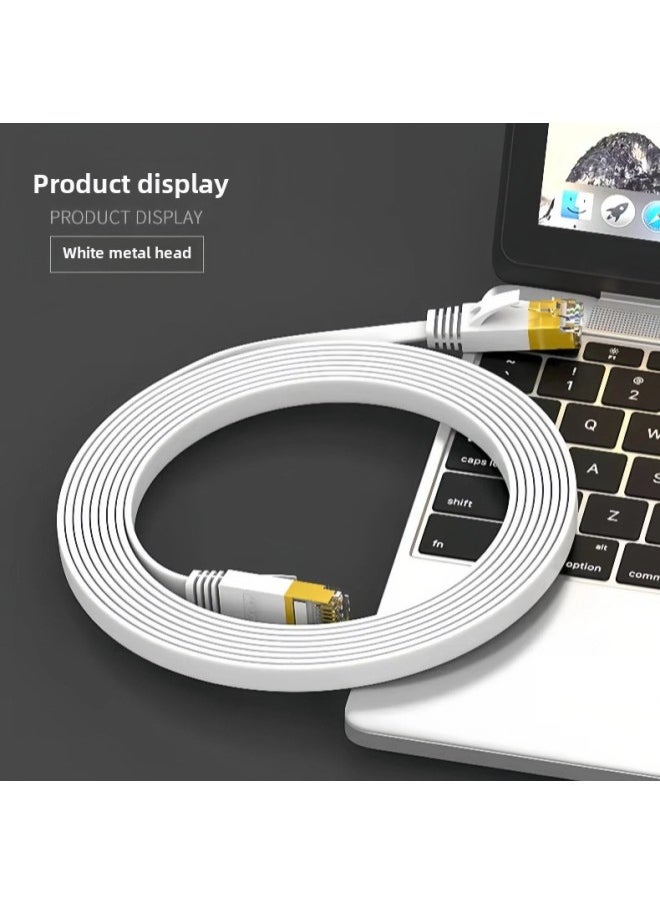 Generic Class 7 Pure Copper Network Cable Class 7 Flat Flat Wire 10 Trillion Network Jumper RJ45 Black White Shielded Finished Network Cable-Color:Category 7 Oxygen-free Copper Flat Wire (white)-Line Length:0.5m  - Image 1