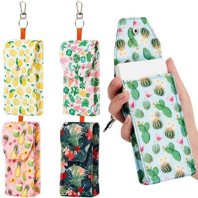 5 PIECES TISSUES PURSE POCKET TISSUE HOLDER REUSABLE TRAVEL POUCH FABRIC ZIPPER ENCLOSED SMALL SIZE FRUITS PATTERN HOLDER FOR PURSE COINS FOR SUMMER 55 X 3 INCHES FRESH STYLE