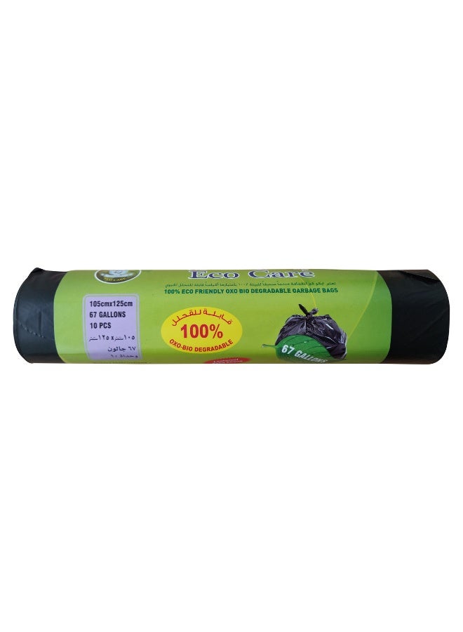 Eco Care Black Garbage Bag Roll, 10S, 67 Gallon - 105X125