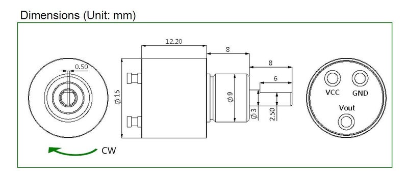 CALT P3015 Tiny Size Contactless Hall Effect 360 ° Angle Sensor Encoder 3mm Shaft 15mm Outer Dia, Voltage 5V DC, Output Signal 0-5V DC - Image 2