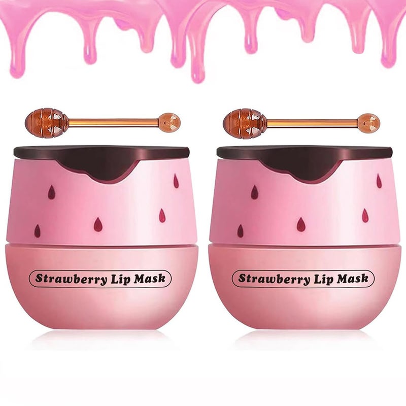 2PCS Strawberry Lip Balm Vitamin E Lip Masks  Moisturizing Propolis Sleeping Lip Mask Effective Reduces Lip Lines Prevention Dry and Cracked Lip Scrubs Exfoliator Smoothing Dry Lip Care