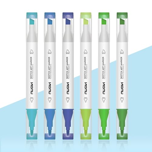 NUOVI Serene Hue Sketch Art Markers 6 Shades | Super Blendable Alcohol Based Ink, Smudge Free Colors | Dual Tip Fine & Chisel Tip Markers for Drawing, Colouring & Sketching - Image 2
