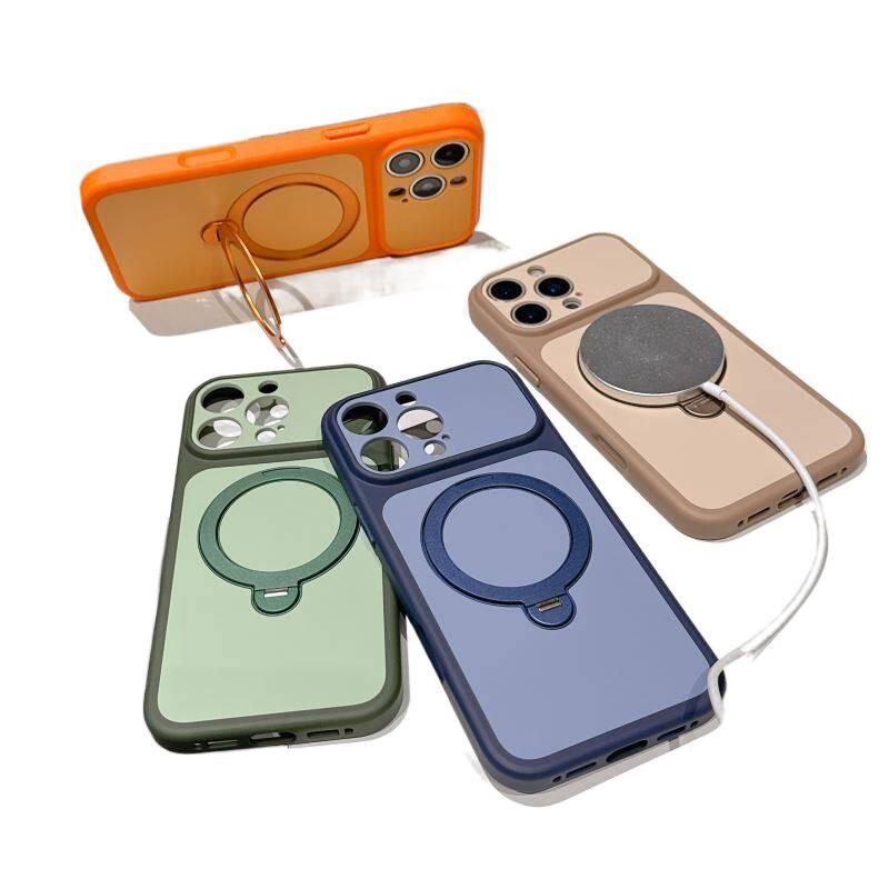MS غطاء MagSafe بPC لـ iPhone 16 / 16 Plus / 16 Pro / 16 Pro Max مع مغناطيس قوي وحامل قائم مع مقاوم للصدمات مع حماية من السقوط مع مقاوم لبصمات الأصابع باللون أسود مغناطيسي بوظيفة حام. - Image 4