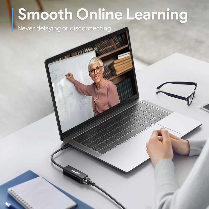 ABLEWE USB C to Ethernet Adapter, ABLEWE Type-C to RJ45 Gigabit Ethernet Dongle, Thunderbolt 3 to RJ45 LAN Network Adapter Compatible for MacBook Pro/Air, iPhone 15/16 Pro/Max, iPad Pro, Dell XPS (Black) - Image 3