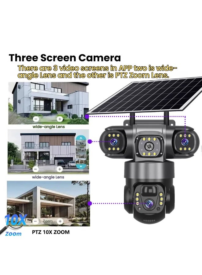 IqwiCam Solar Camera 4G Cameras with 128GB SD Card 12MP 6K Security Surveillance Outdoor Camera Night Vision Security Protection PTZ Video Camera Three Len Three Screen - Image 2
