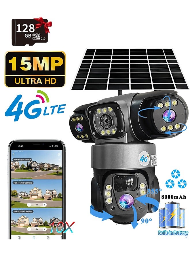 IqwiCam Solar Camera 4G Cameras with 128GB SD Card 12MP 6K Security Surveillance Outdoor Camera Night Vision Security Protection PTZ Video Camera Three Len Three Screen - Image 1