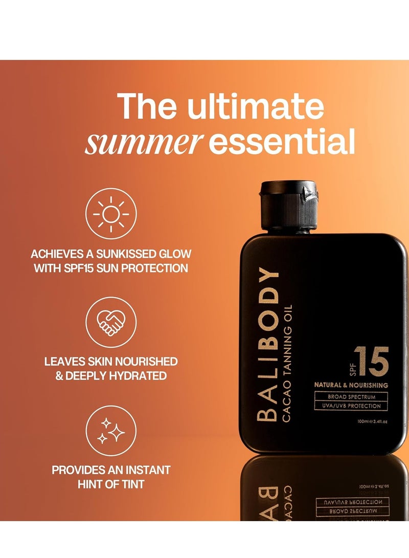بالي بودي زيت تسمير الكاكاو بعامل حماية من الشمس 15 لبشرة سمراء طبيعية عميقة المظهر، 100 مل (3.4 أونصة سائلة) - Image 3