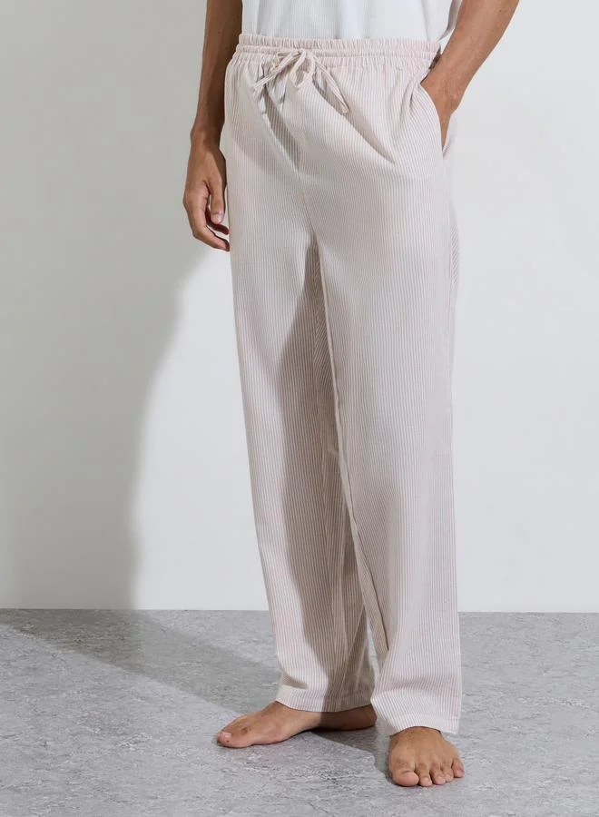 Beige Striped Full Length Pyjama Pants