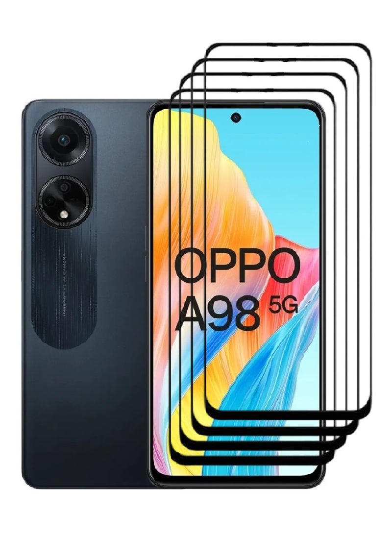 AINA 4 Pieces Tempered Glass Screen Protector 5D Designed For Oppo A98 Full Glue Edge to Edge Full Screen Coverage And Bubble Free - Image 1