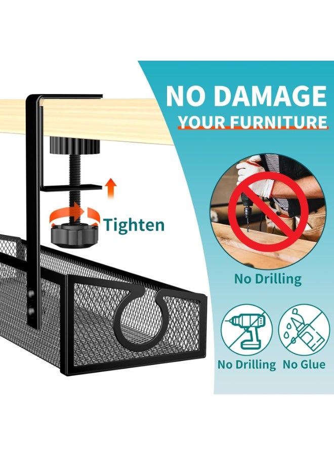 Relex Under Desk Cable Management Tray Black, No Drill Organizer With Clamp for Wire Management, PC Cord Accessories & Workspace Organizers for Office, Home - Image 2