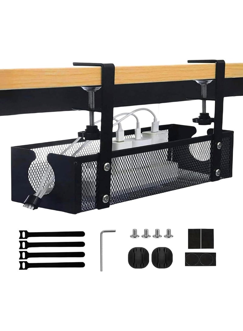 Relex Under Desk Cable Management Tray Black, No Drill Organizer With Clamp for Wire Management, PC Cord Accessories & Workspace Organizers for Office, Home - Image 1