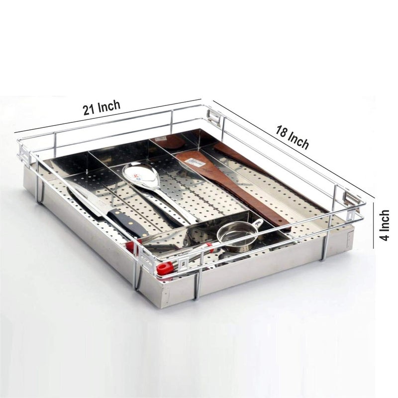 SmartSlide SmartSlide Pack of 3 Stainless Steel Modular Kitchen BasketCutlery Tray BasketPlate Kitchen DrawerKitchen CabinetUtensils Storage Organizer 21 x 18 Inch Pack of 3  - Image 3