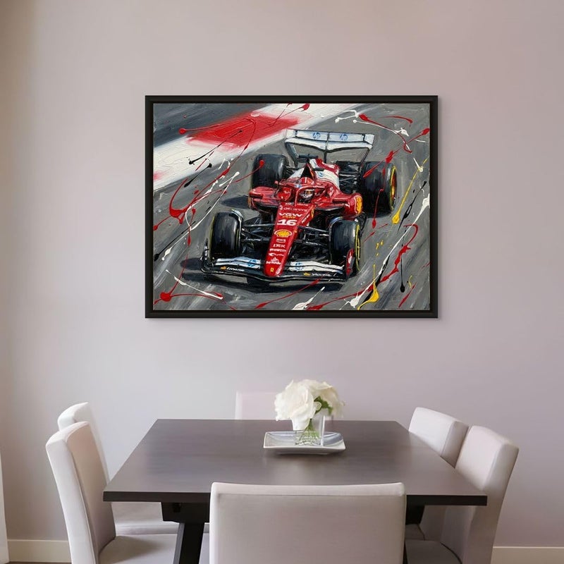 Art Decor Framed Canvas Landscape Print of Charles Leclerc Ferrari F1 Race Car Motorsport Wall Art for Home Living Room Bedroom Office - Image 2