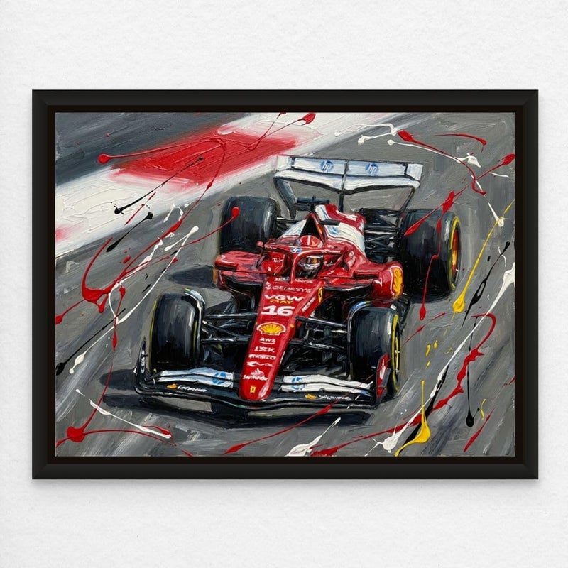 Art Decor Framed Canvas Landscape Print of Charles Leclerc Ferrari F1 Race Car Motorsport Wall Art for Home Living Room Bedroom Office - Image 1