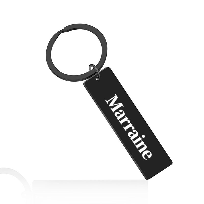 Foreign trade jewelry stainless steel keychain Marraine Parrain long buckle engraved English keychain and Marraine Black