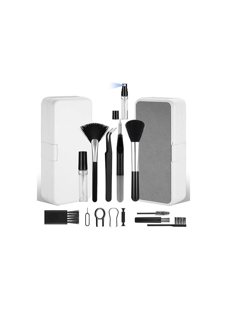 مجموعة تنظيف متعددة الوظائف لتنظيف لوحة المفاتيح لأجهزة الكمبيوتر المحمول والهاتف والكاميرا وسماعات الأذن. مع فرشاة وقلم تنظيف وأداة سحب أغطية المفاتيح وحامل هاتف مدمج - Image 2