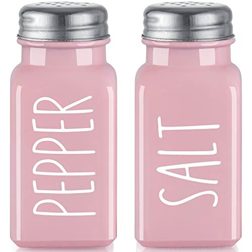 dopeca Pink Salt and Pepper Shakers Set - Pink Kitchen Decor and Accessories - Cute Glass Salt Shaker for Kitchen and Table, RV, Camp,BBQ - Image 1