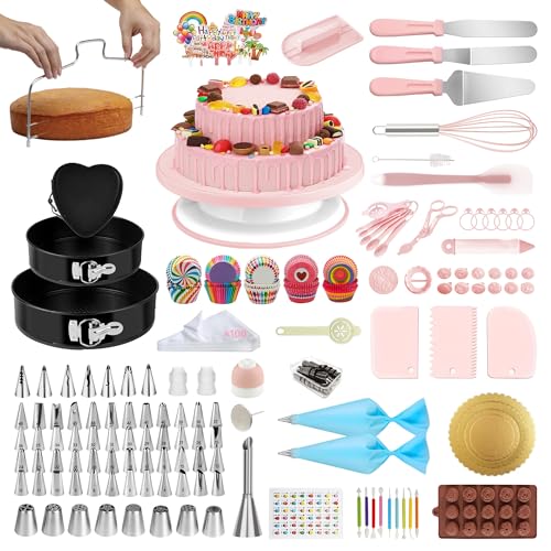 Boyun Cake Decorating Kit Cake Turntable for Decorating with Baking Springform Pans Cake Leveler Numbered Piping Tips 2 Spatulas Baking Supplies Tools - Image 1